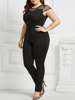 Plus Size Kleidung für Frauen Schwarzes Polyester Kurzarm Lässiger Polyester Herbstoverall