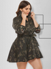 Plus Size lange Jacke für Frauen Turndown-Kragen Langarm Cascading Rüschen Schnür Polyester Mantel