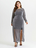 Plus Size Langes Kleid Jewel Neck Langarm Tatting Bodenlanges Maxikleid
