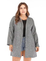 Plus Size Mantel für Frauen Grau Langarm Knöpfe Baumwolle Polyester Winddicht Übergroße Mäntel