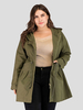 Plus Size Mantel für Frauen Hunter Green Kapuzenausschnitt Langarmknöpfe Schnürung Baumwolle Polyester Plaid Muster Übergroße lange Mäntel