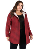 Plus Size Mantel für Frauen Roter Kapuzenausschnitt Langarmknöpfe Baumwolle Polyester Plaid Muster Übergroße Mäntel