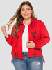 Plus Size Mantel für Frauen Roter Turndown Kragen Lange T-Shirt Ärmel Bedruckte Knöpfe Polyester Casual Medium Jacke