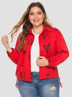 Plus Size Mantel für Frauen Roter Turndown Kragen Lange T-Shirt Ärmel Bedruckte Knöpfe Polyester Casual Medium Jacke