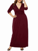 Plus Size Maxi-Kleid für Frauen Burgund V-Ausschnitt Langarm-Kleid