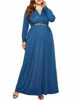 Plus Size Maxi-Kleid für Frauen Teal Long Sleeve Dress