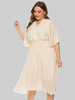 Plus Size Maxikleid Aprikose Langarm Langarm V-Ausschnitt Polyester Übergroßes Langkleid