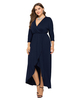 Plus Size Maxikleid Beep Blau Langarm Langarm V-Ausschnitt Polyester Übergroßes Langkleid