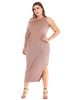 Plus Size Maxikleid Khaki Jewel Neck Ärmelloses Polyester Lycra Spandex Oversized Long Dress