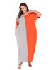 Plus Size Maxikleid Orange Rot Zweifarbige Kurzarm-Kleid mit Juwelenhals und Polyester in Übergröße