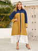 Plus Size Maxikleid Turndown-Kragen Langarm Langarm zweifarbige Spitzenknöpfe Polyester Langkleid