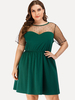 Plus Size Midi Kleid Grünes V-Ausschnitt T-Shirt Kurzarm Polyester Knielanges Sommerkleid