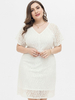Plus Size Midi Kleid Weiß V-Ausschnitt T-Shirt Kurzarm Lycra Spandex Casual Bodycon Sommerkleid