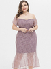 Plus Size Midikleid Cameo Brown Bateau Neck Halbarm Offene Schulter Polyester Sommer Bodycon Kleid