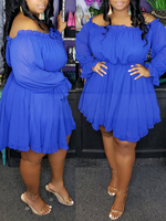 Plus Size Off Shoulder Langarm Plissee Skaterkleider