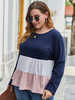 Plus Size Pink Bluse für Frauen Jewel Neck Langarm Polyester Casual Summer Top