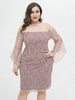 Plus Size Pink Bodycon Kleid Schulterfrei Low Cut Lange Ausgestellte Ärmel Lycra Spandex Cameo Brown Sommer Midikleid