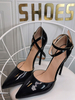 Plus Size Pumps spitzen Zehen Stiletto Absatz Patent PU Leatehr Mode schwarz Knöchelriemen Heels