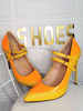Plus Size Pumps spitzen Zehen Stiletto Absatz Patent PU Leder Gelb Mode Mary Jane Heels