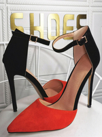 Plus Size Pumps Spitzspitze Stöckelabsatz Micro Suede Fashion Black Knöchelriemen Heels