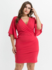 Plus Size Red Dress V-Ausschnitt Ausgestelltes Halbärmel-Polyester-Sommer-Midi-Kleid aus Polyester