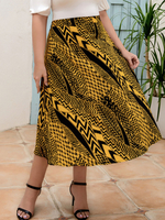 Plus Size Rock für Frauen Geometrische Paspel Erhöhte Taille Polyester Lässiger langer Rock