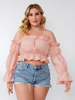 Plus Size Rosa Bluse für Frauen Bateau-Ausschnitt mit langen Ärmeln Polyester übergroßes T-Shirt