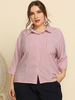 Plus Size Rosa Hemd für Frauen Umlegekragen Lange Ärmel Knöpfe Sommerhemd