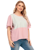 Plus Size Rosa T-Shirt für Frauen Jewel Neck Kurzarm Casual Sommer Bluse