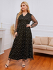 Plus Size Schwarz Maxikleid V-Ausschnitt Langarm Pailletten Polyester Oversized Casual Long Dress