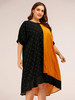 Plus Size Schwarz Orange Kleid Jewel Neck Kurze Ärmel Zweifarbiges Polyester Casual Sommerkleid