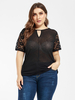 Plus Size schwarze Bluse für Frauen Jewel Neck Cut Outs Kurzarm Casual Summer T-Shirt