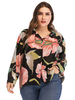 Plus Size Schwarzes Hemd für Frauen Blumendruck Muster Turndown Kragen Knöpfe Langarm Polyester Sommer Übergroßes Hemd