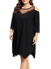 Plus Size Schwarzes Kleid Spitze Cold Shoulder Übergroßes Kleid Für Frauen