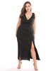 Plus Size Schwarzes Kleid V-Ausschnitt Ärmelloses Polyester Layered Long Split Sommerkleid