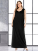 Plus Size Schwarzes Maxikleid Jewel Neck Offene Schulter Polyester Casual Langes Kleid