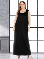 Plus Size Schwarzes Maxikleid Jewel Neck Offene Schulter Polyester Casual Langes Kleid