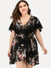 Plus Size Schwarzes Midikleid Jewel Neck Kurzarm Polyester Knielanges lässiges Sommerkleid