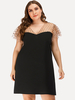 Plus Size Schwarzes Midikleid V-Ausschnitt Kurzarm Polyester Knielanges Sommerkleid
