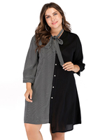 Plus Size Shirt Kleid Schwarz V-Ausschnitt halbe ÄrmelTwo-Tone Stripes Pattern Sommer Casual Dress
