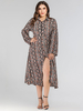 Plus Size Shirt Kleid Turndown Kragen Snake Print Muster Langarm Polyester Split Midi Kleid