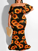 Plus Size Sonnenblumen-Print schulterfrei Maxikleider