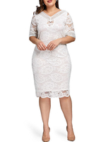 Plus Size Spitzenkleid für Frauen Weißes V-Ausschnitt Bodycon Kleid