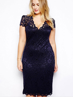 Plus Size Spitzenkleid Kurzarm Tief sitzende; Kleid
