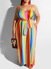 Plus Size Striped Lace Up Casual Maxikleider
