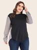 Plus Size T-Shirt für Frauen Black Jewel Neck Lange T-Shirt Ärmel Übergroße Casual Bluse