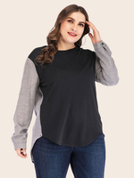 Plus Size T-Shirt für Frauen Black Jewel Neck Lange T-Shirt Ärmel Übergroße Casual Bluse