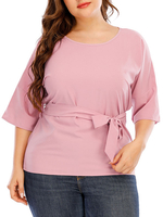 Plus Size T-Shirt für Frauen Jewel Neck Kurzarm T-Shirt Ärmel Lace Up Polyester Oversized Casual Bluse