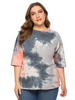 Plus Size T-Shirt für Frauen Jewel Neck Kurze T-Shirt Ärmel Tie Dye Oversized Casual Bluse
