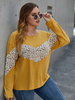 Plus Size T-Shirt für Frauen Jewel Neck Langarm Farbblock Casual Yellow Summer Top